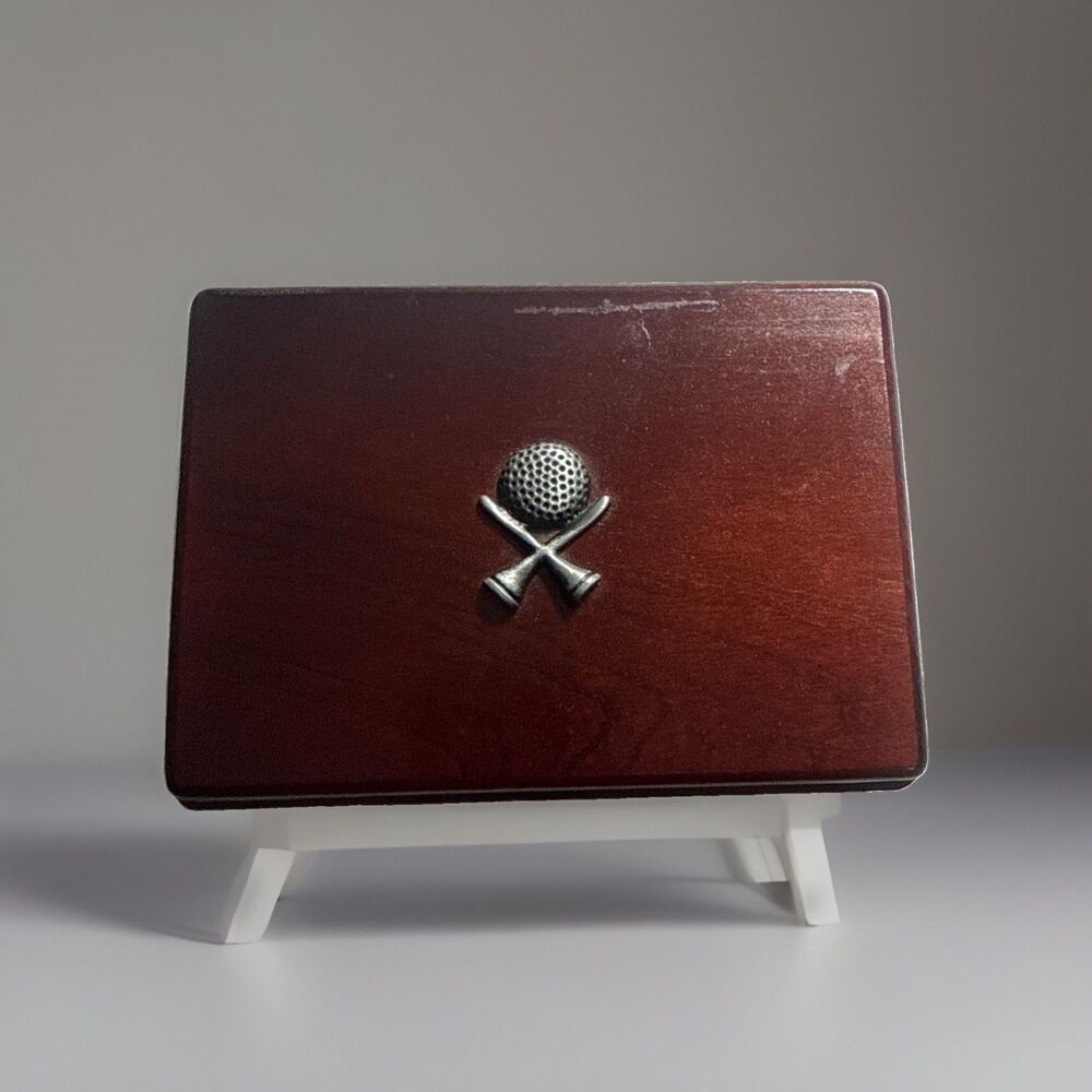 Playing Card Deck Set (2) with Golfers in Wood Box with Tees & Golf Ball on Top